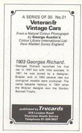 1970 Trucards Veteran & Vintage Cars #21 1903 Georges Richard Back