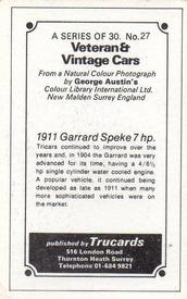 1970 Trucards Veteran & Vintage Cars #27 1911 Garrard Speke 7hp Back