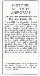 1971 Kraft Historic Military Uniforms #NNO Officer of the Imperial Russian Chevalier Guard 1885 Back