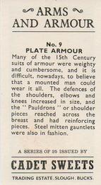 1961 Cadet Sweets Arms and Armour #9 Plate Armour Back
