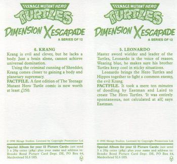 1990 Brooke Bond Teenage Mutant Hero Turtles: Dimension X Escapade (Double Cards) #5-6 Leonardo / Krang Back