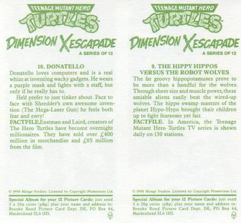 1990 Brooke Bond Teenage Mutant Hero Turtles: Dimension X Escapade (Double Cards) #9-10 The Hippo Hippos versus The Robot Wolves / Donatello Back