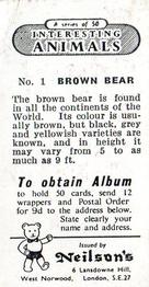 1954 Neilson's Interesting Animals #1 Brown Bear Back