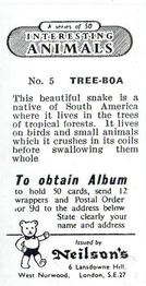 1954 Neilson's Interesting Animals #5 Tree-Boa Back