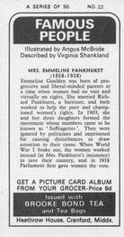 1973 Brooke Bond Famous People #22 Mrs. Emmeline Pankhurst Back