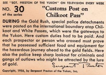 1956 Quaker Oats Sgt. Preston of the Yukon (F279-15) #30 Customs Post on Chilkoot Pass Back