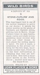 1932 Player's Wild Birds (Small) #9 Stone-Curlew and Eggs Back