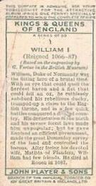 1935 Player's Kings & Queens of England (Small) #1 William I Back