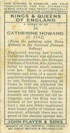 1935 Player's Kings & Queens of England (Small) #24 Catherine Howard Back
