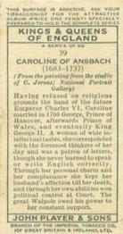 1935 Player's Kings & Queens of England (Small) #39 Caroline of Ansbach Back
