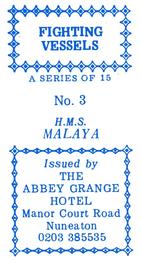 1986 Abbey Grange Hotel Fighting Vessels #3 H.M.S. Malaya Back