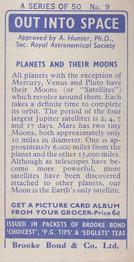 1958 Brooke Bond Out Into Space (Issued In) #9 Planets and Their Moons Back
