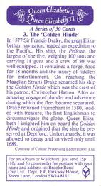 1982 Brooke Bond Queen Elizabeth 1 Queen Elizabeth 2 #3 The 'Golden Hinde' Back
