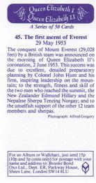 1982 Brooke Bond Queen Elizabeth 1 Queen Elizabeth 2 #45 The first ascent of Everest Back