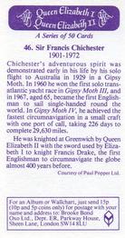 1982 Brooke Bond Queen Elizabeth 1 Queen Elizabeth 2 #46 Sir Francis Chichester Back