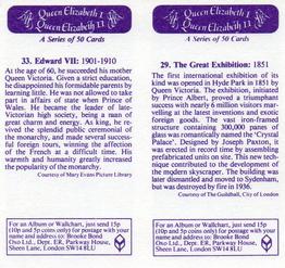 1982 Brooke Bond Queen Elizabeth 1 Queen Elizabeth 2 (Double Cards) #29-33 The Great Exhibition / Edward VII Back