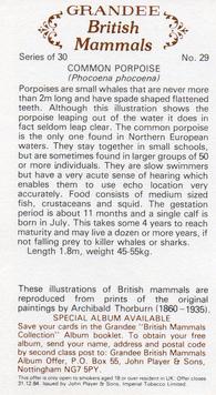 1982 Grandee British Mammals (Imperial Tobacco Limited) #29 Common Porpoise Back