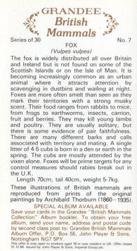 1982 Grandee British Mammals (Imperial Group plc) #7 Fox Back