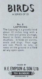 1962 Empson & Son Birds #8 Lapwing Back