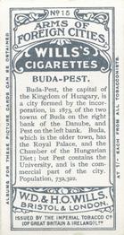 1912 Wills's Arms of Foreign Cities #15 Buda-Pest Back