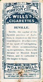 1912 Wills's Arms of Foreign Cities #46 Seville Back