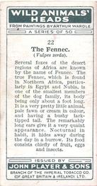 1931 Player's Wild Animals' Heads #22 Fennec Back