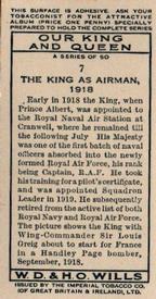 1937 Wills's Our King and Queen #7 The King as Airman, 1918 Back