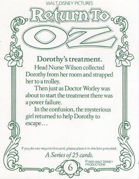 1985 Walt Disney Return to Oz #6 Dorothy's treatment. Back