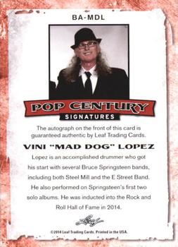 2014 Leaf Pop Century #BA-MDL Vini Lopez Back