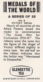 1959 Glengettie Tea Medals of the World #8 Victory Medal Back
