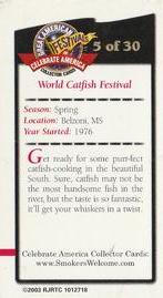 2003 Doral Celebrate America Great American Festivals #5 World Catfish Festival Back