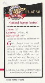 2003 Doral Celebrate America Great American Festivals #13 National Peanut Festival Back