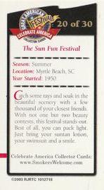 2003 Doral Celebrate America Great American Festivals #20 Sun Fun Festival Back