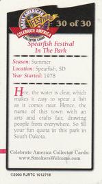 2003 Doral Celebrate America Great American Festivals #30 Spearfish Festival In The Park Back
