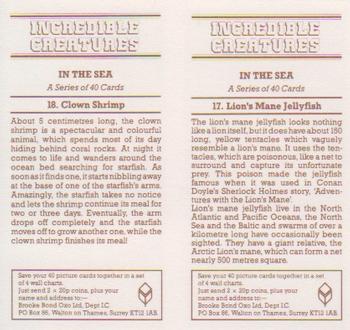 1986 Brooke Bond Incredible Creatures (Walton address with Dept IC)(Double Cards) #17-18 Lion's Mane Jellyfish / Clown Shrimp Back
