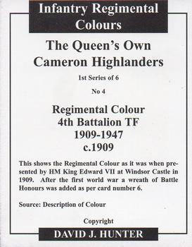 2006 Regimental Colours : The Queen's Own Cameron Highlanders 1st Series #4 Regimental Colour 4th Battalion TF 1909-1947 Back