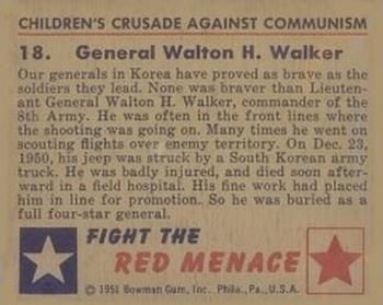 1951 Bowman (Fight the) Red Menace (R701-12) #18 General Walton H. Walker Back
