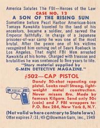 1949 Bowman America Salutes the FBI - Heroes of the Law (R701-6) #12 A Son of the Rising Sun Back