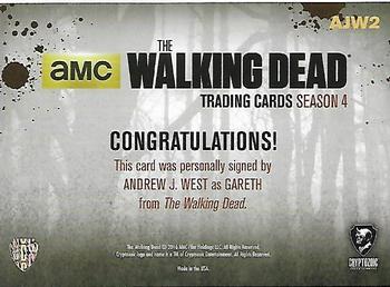2016 Cryptozoic The Walking Dead Season 4: Part 2 - Autographs #AJW2 Andrew J. West Back