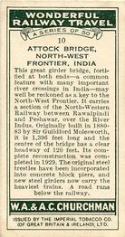 1937 Churchman's Wonderful Railway Travel #10 Attock Bridge, North-West Frontier, India Back
