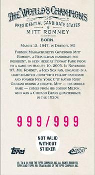 2008 eTopps Allen & Ginter Presidential Candidates #4 Mitt Romney Back