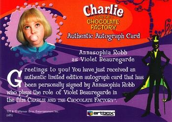 2005 ArtBox Charlie and the Chocolate Factory - Autographs #NNO Annasophia Robb Back