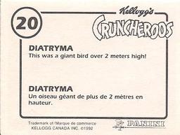 1992 Panini/Kellogg's Cruncheroos Dinosaur Stickers #20 Diatryma Back