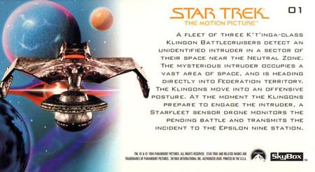 1994 SkyBox Star Trek I The Motion Picture Cinema Collection #01 Intruder Unidentified Back