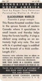 1959 Brooke Bond (Red Rose Tea) Songbirds of North America #27 Blackburnian Warbler Back
