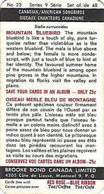 1966 Brooke Bond (Red Rose Tea) Canadian / American Songbirds (Canadian Black Backs) #23 Mountain Bluebird Back
