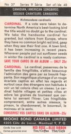 1966 Brooke Bond (Red Rose Tea) Canadian / American Songbirds (Canadian Black Backs) #37 Cardinal Back
