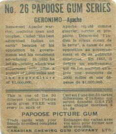 1934 Papoose Gum Indians (V254) #26 Geronimo Back