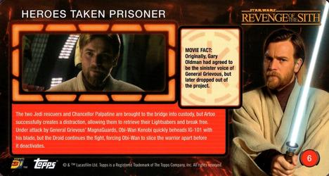 2015 Topps 3Di Star Wars: Revenge of the Sith #6 Heroes taken prisoner Back