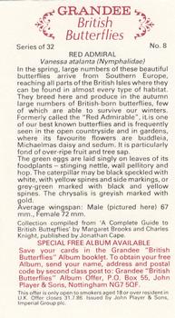 1983 Grandee British Butterflies #8 Red Admiral Back